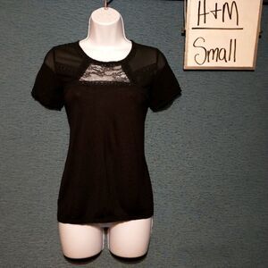 H&M sheer shouldered black T-shirt size small
